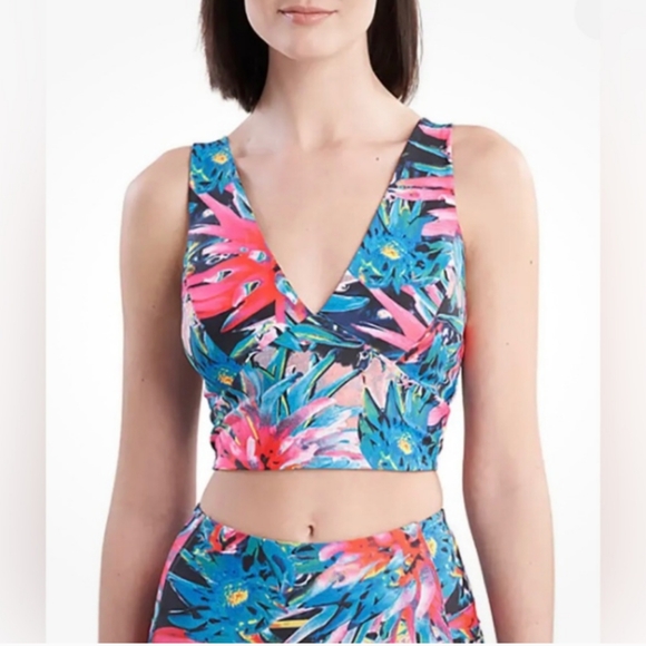 Josie Natori Solstice Azalea Trellis Wave Athletic Crop Top, Sz XL - Picture 2 of 8